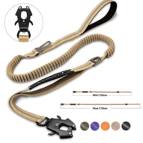 ToughTrek™ Reflective Shock-Absorbing Tactical Dog Leash with Car Seatbelt