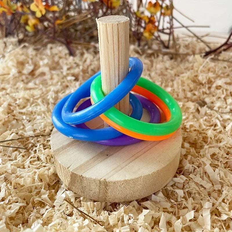 SpinPlay™ Wooden Interactive Parrot Ring Toy — Educational & Stimulating Fun for Parrots, Parakeets