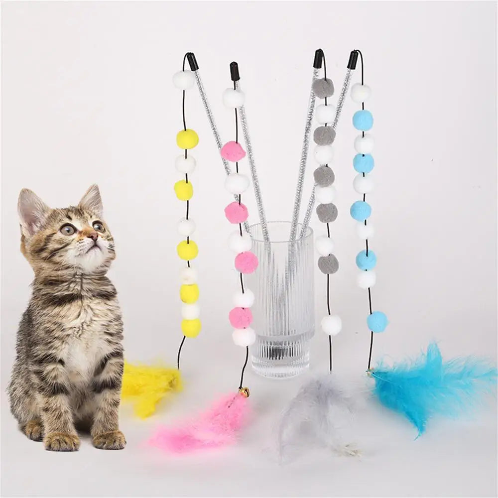 CheekyCat™ – Colourful Feather Wand with Bell & Suction Base