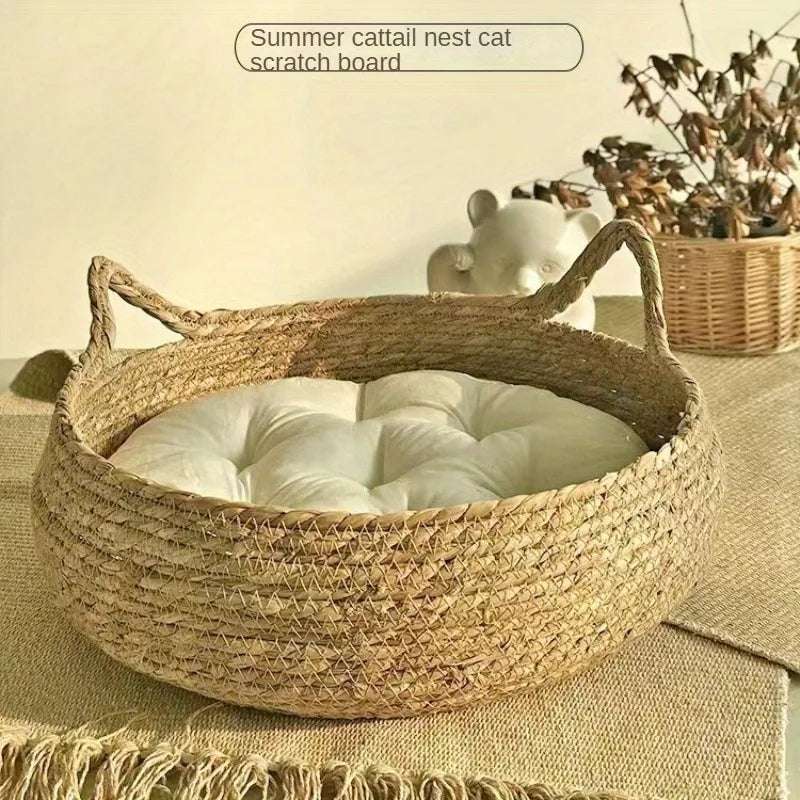 Four Seasons Universal Pure Handmade Vine Woven Cat Nest Seasonal Warmth Pad Detachable Washable Winter Pet Supplies Accessories