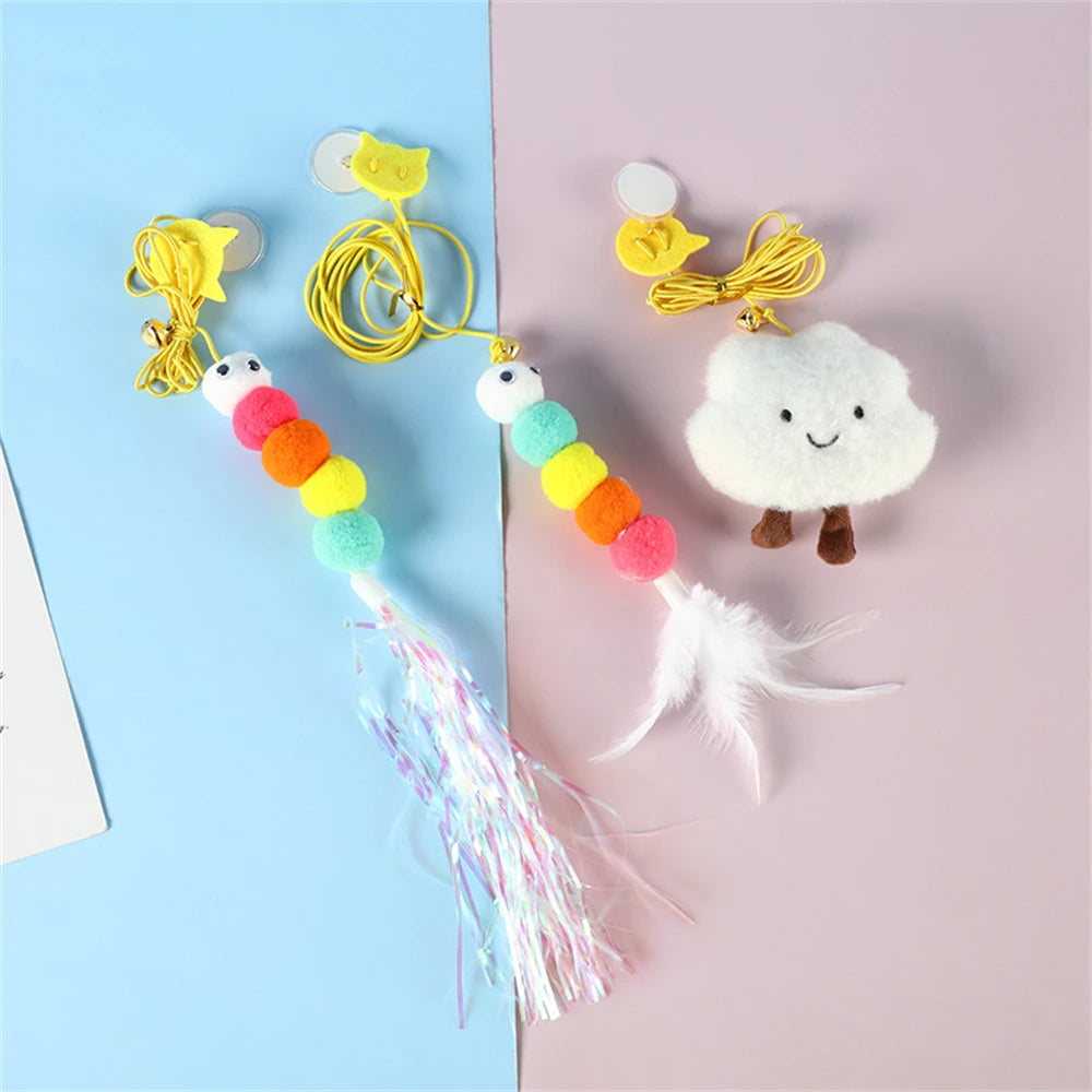 CheekyCat™ – Colourful Feather Wand with Bell & Suction Base