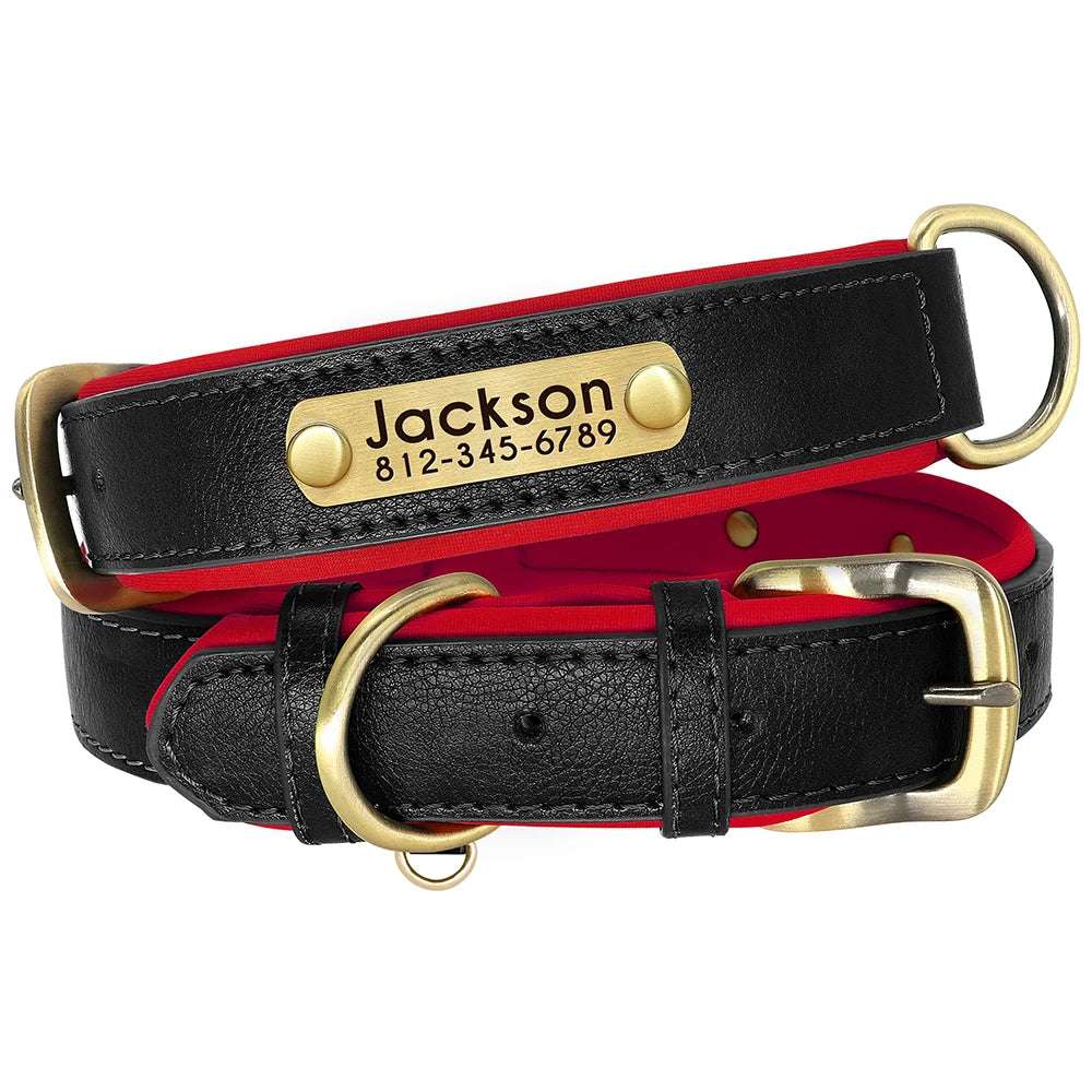 PawID™ - Personalized PU Leather Dog Collar with Soft Padding & Custom Pet ID