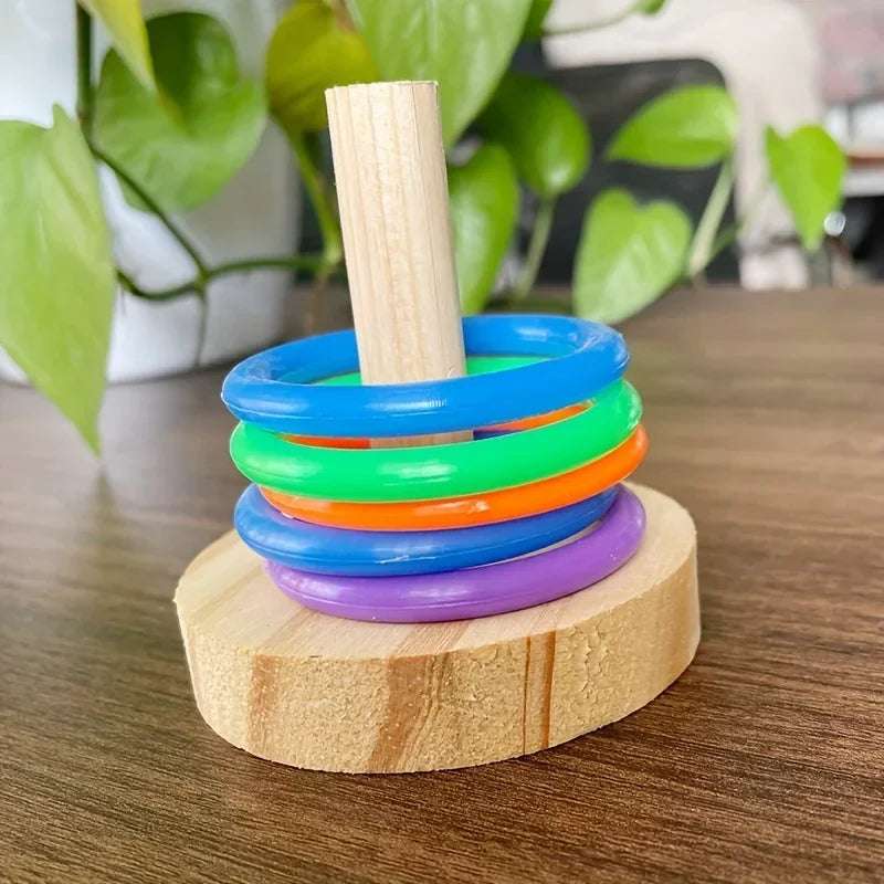 SpinPlay™ Wooden Interactive Parrot Ring Toy — Educational & Stimulating Fun for Parrots, Parakeets