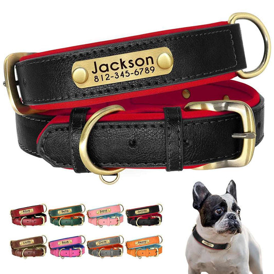 PawID™ - Personalized PU Leather Dog Collar with Soft Padding & Custom Pet ID