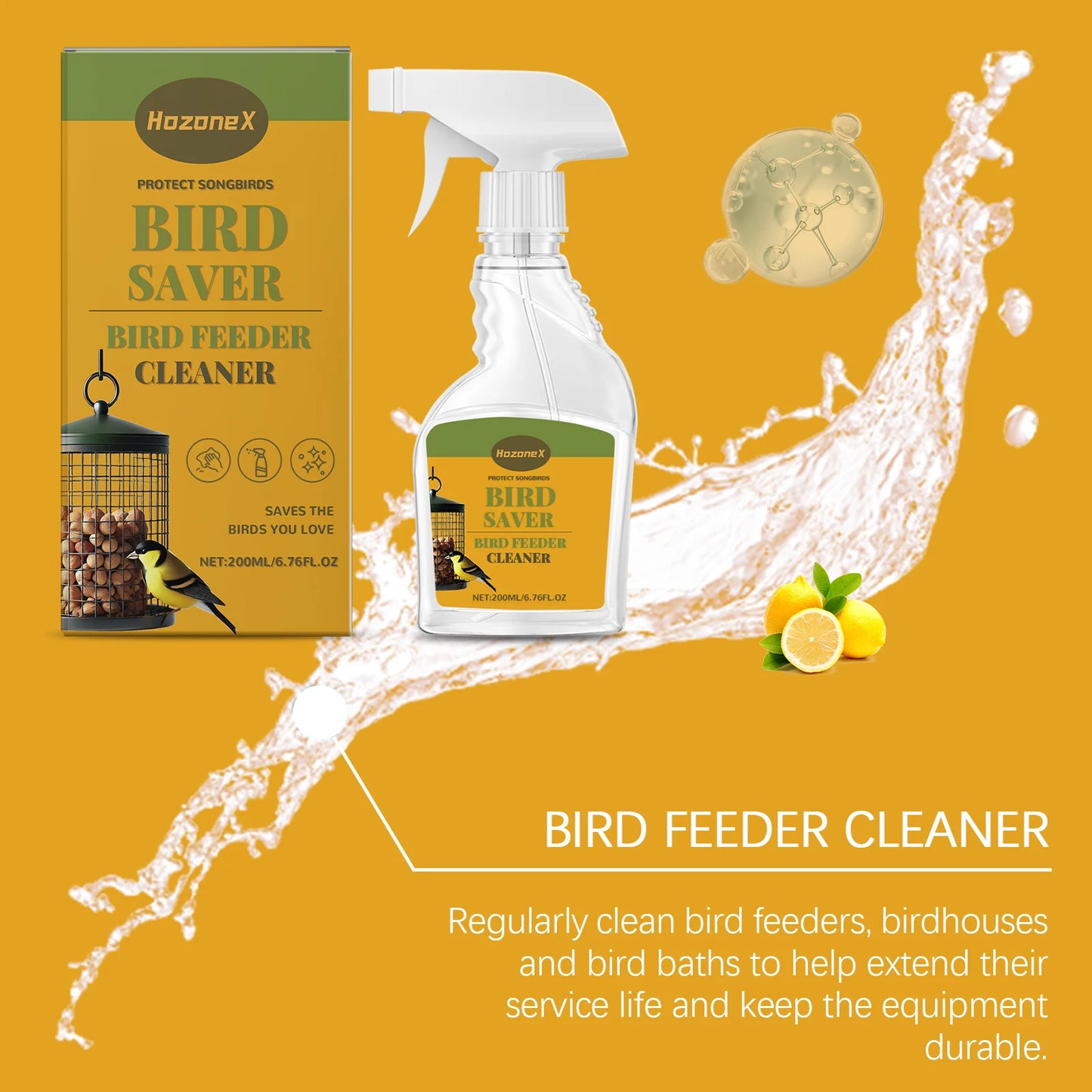 Bird Feeder Cleaner Spray - Gentle Cleaning Solution For Feeders, Houses & Baths, Safe & Effective Deodorizing Formula