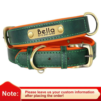 PawID™ - Personalized PU Leather Dog Collar with Soft Padding & Custom Pet ID