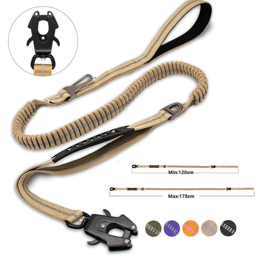 ToughTrek™ Reflective Shock-Absorbing Tactical Dog Leash with Car Seatbelt