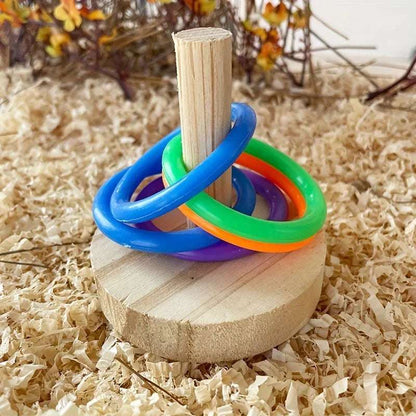 SpinPlay™ Wooden Interactive Parrot Ring Toy — Educational & Stimulating Fun for Parrots, Parakeets