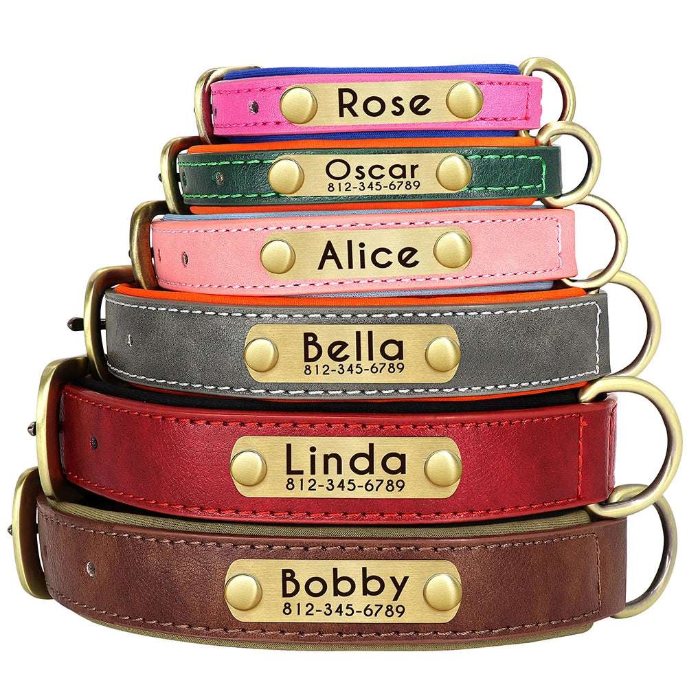 PawID™ - Personalized PU Leather Dog Collar with Soft Padding & Custom Pet ID