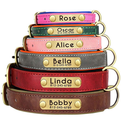 PawID™ - Personalized PU Leather Dog Collar with Soft Padding & Custom Pet ID