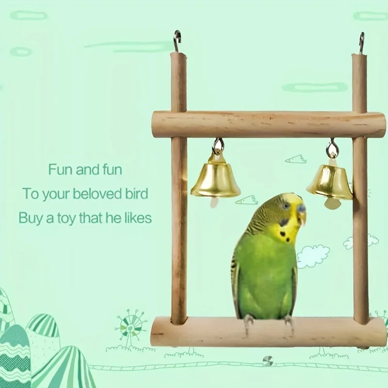 FeatherFun™ 8-Piece Premium Parrot Playset — Wooden Swing & Chew Toys for Birds