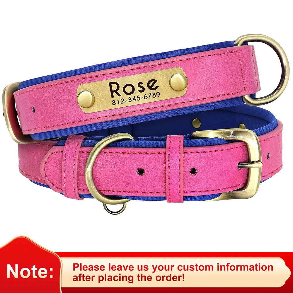 PawID™ - Personalized PU Leather Dog Collar with Soft Padding & Custom Pet ID