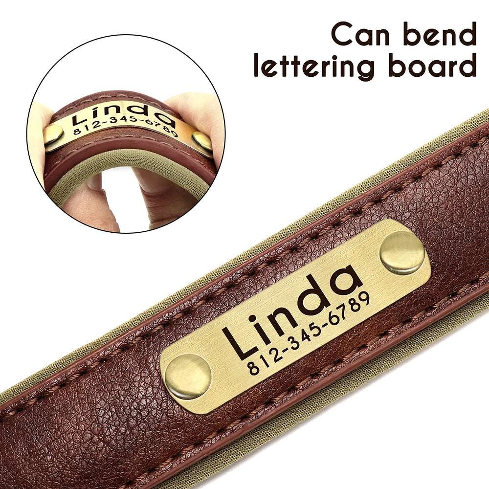 PawID™ - Personalized PU Leather Dog Collar with Soft Padding & Custom Pet ID