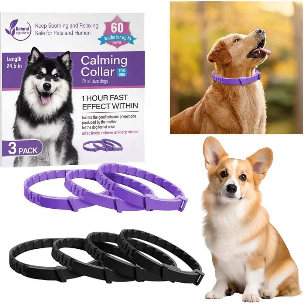 CalmPaws™ - 3/4 Pack Adjustable Calming Pheromone Collars for Dogs & Cats