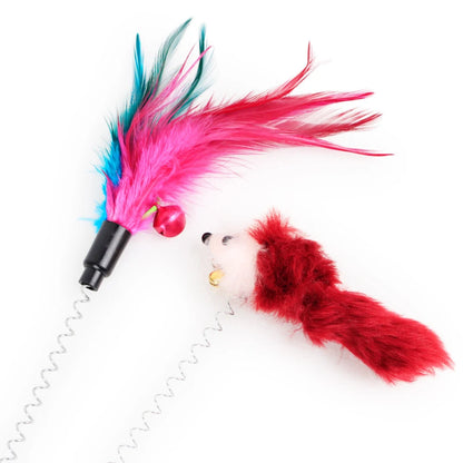 Cat Toy Colorful Suction Cup Spring Feather With Bell Pet Toys Cat Supplies Cat Plush Cat Toys Funny Cat Stick Interactive Toys