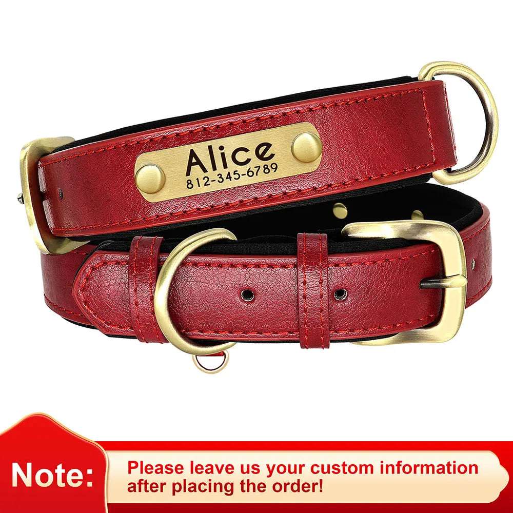 PawID™ - Personalized PU Leather Dog Collar with Soft Padding & Custom Pet ID