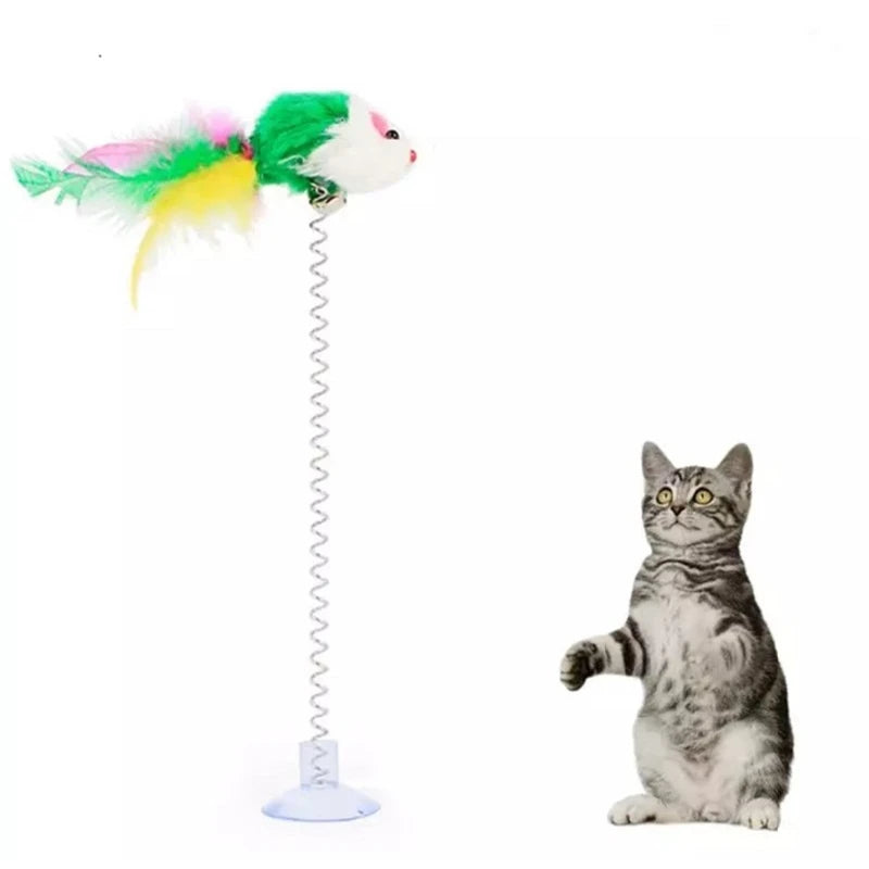 Cat Toy Colorful Suction Cup Spring Feather With Bell Pet Toys Cat Supplies Cat Plush Cat Toys Funny Cat Stick Interactive Toys
