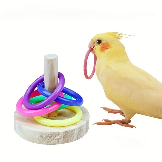 SpinPlay™ Wooden Interactive Parrot Ring Toy — Educational & Stimulating Fun for Parrots, Parakeets