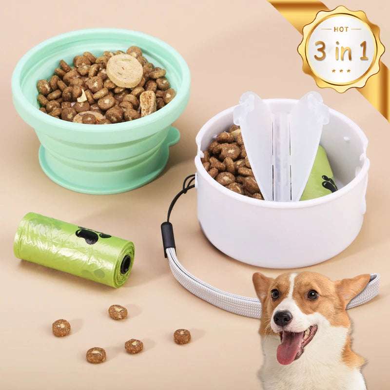Combination Portable Case Folding Pet Bowl Food Grade Silicone Walk Dog Feeder And Drinker Water Bowl For Dogs Pet Accessories