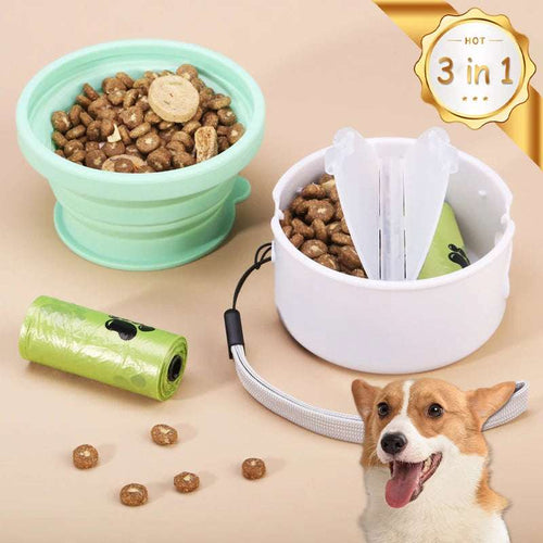 Combination Portable Case Folding Pet Bowl Food Grade Silicone Walk Dog Feeder And Drinker Water Bowl For Dogs Pet Accessories