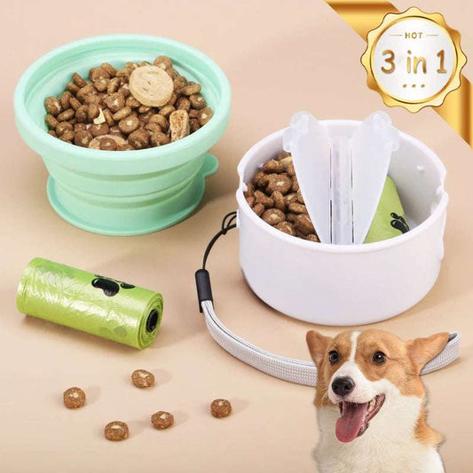 Combination Portable Case Folding Pet Bowl Food Grade Silicone Walk Dog Feeder And Drinker Water Bowl For Dogs Pet Accessories