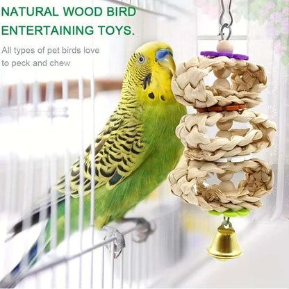 FeatherFun™ 8-Piece Premium Parrot Playset — Wooden Swing & Chew Toys for Birds