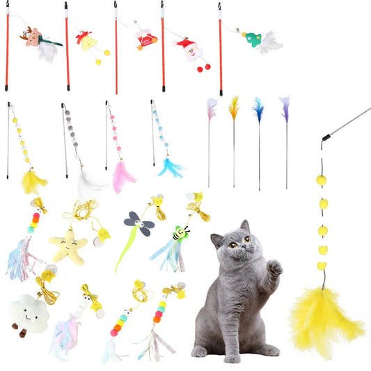 CheekyCat™ – Colourful Feather Wand with Bell & Suction Base