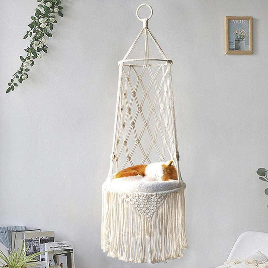 Large Macrame Cat Hammock Macrame Hanging Swing Cat Dog Bed Basket Home Pet Cat Accessories Dog Cat'S House Puppy Bed Gift