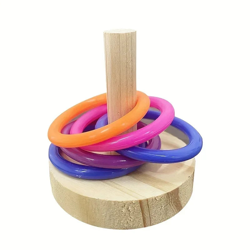 SpinPlay™ Wooden Interactive Parrot Ring Toy — Educational & Stimulating Fun for Parrots, Parakeets
