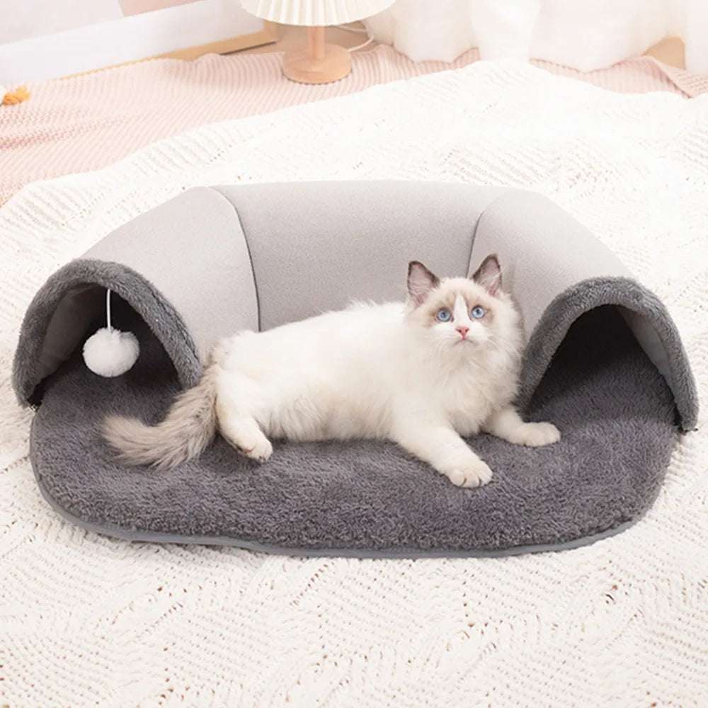 Cat Bed Tunnel Toys Movable Cat Mat Indoor Puppy Tunnel Interactive Toys Self-Warming Sleeping Cave Kitten Cushion Cat Supplies