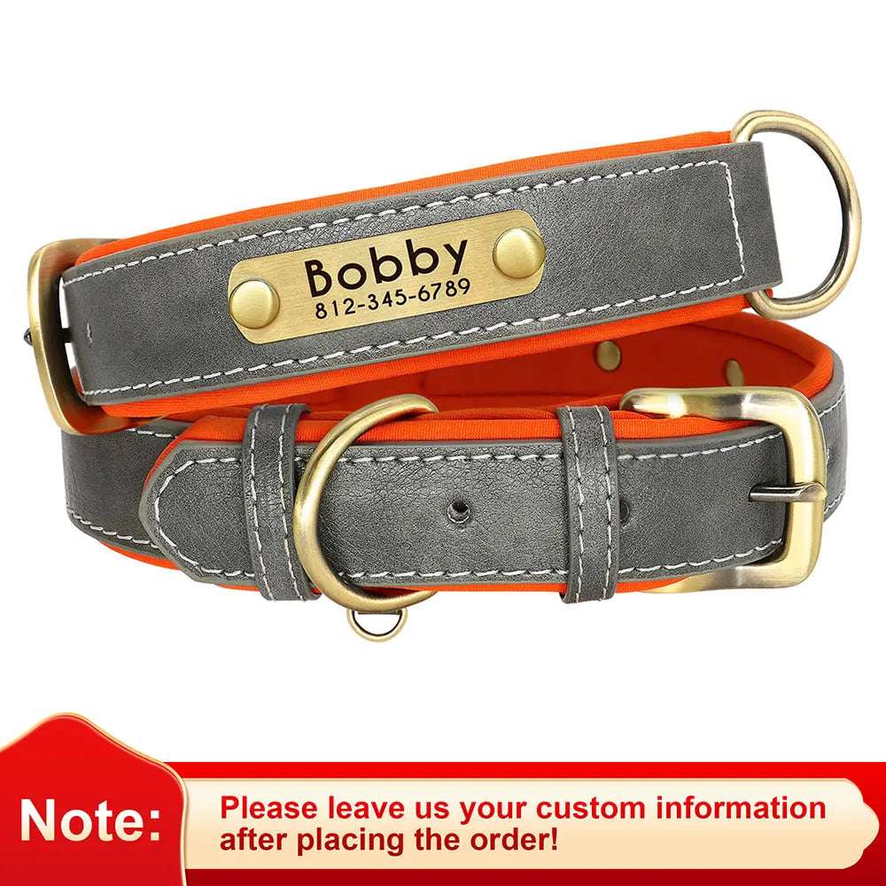 PawID™ - Personalized PU Leather Dog Collar with Soft Padding & Custom Pet ID