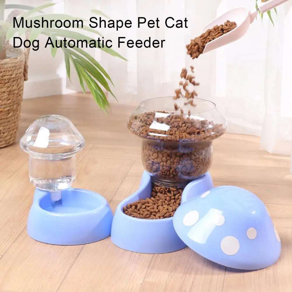 1 Set Cat Food Bowl Automatic Feeders and Water Dispenser Mushroom Shape Pet Dog Cat Water Food Container Pet Supplies