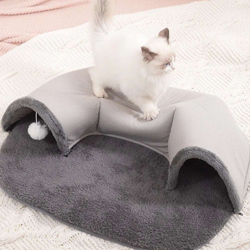 Cat Bed Tunnel Toys Movable Cat Mat Indoor Puppy Tunnel Interactive Toys Self-Warming Sleeping Cave Kitten Cushion Cat Supplies