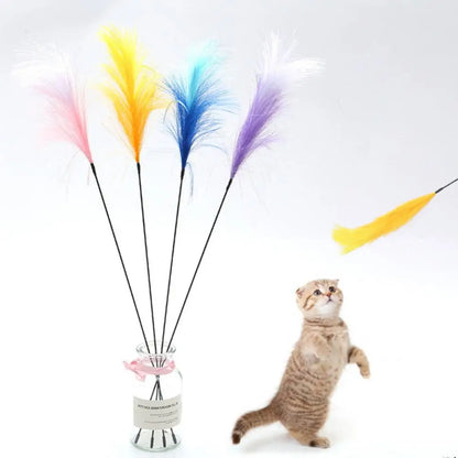 CheekyCat™ – Colourful Feather Wand with Bell & Suction Base