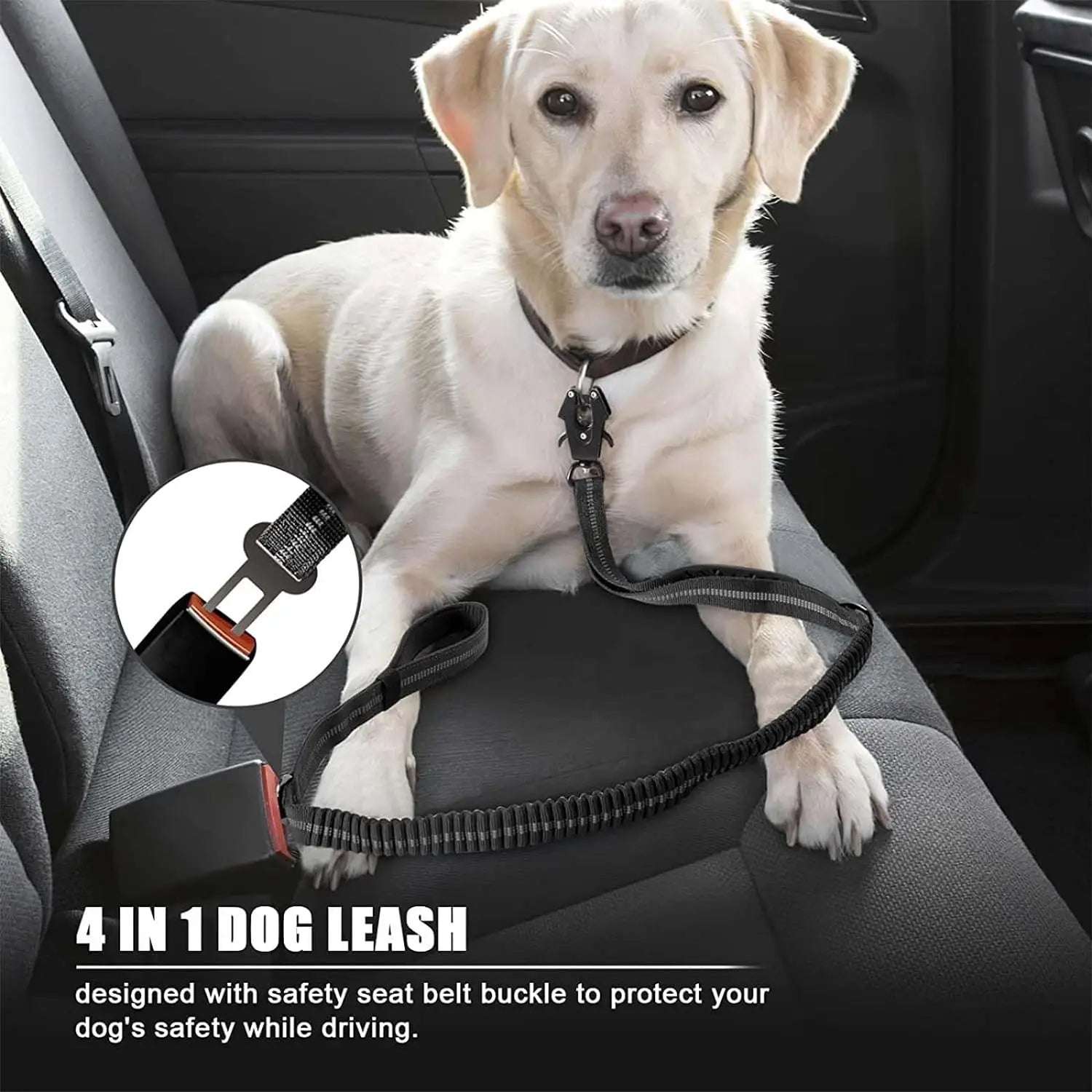 ToughTrek™ Reflective Shock-Absorbing Tactical Dog Leash with Car Seatbelt