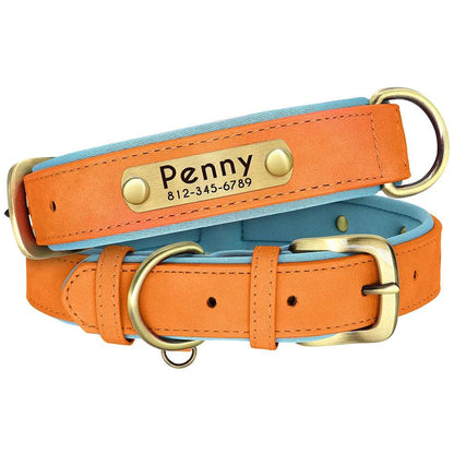 PawID™ - Personalized PU Leather Dog Collar with Soft Padding & Custom Pet ID