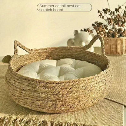 Four Seasons Universal Pure Handmade Vine Woven Cat Nest Seasonal Warmth Pad Detachable Washable Winter Pet Supplies Accessories