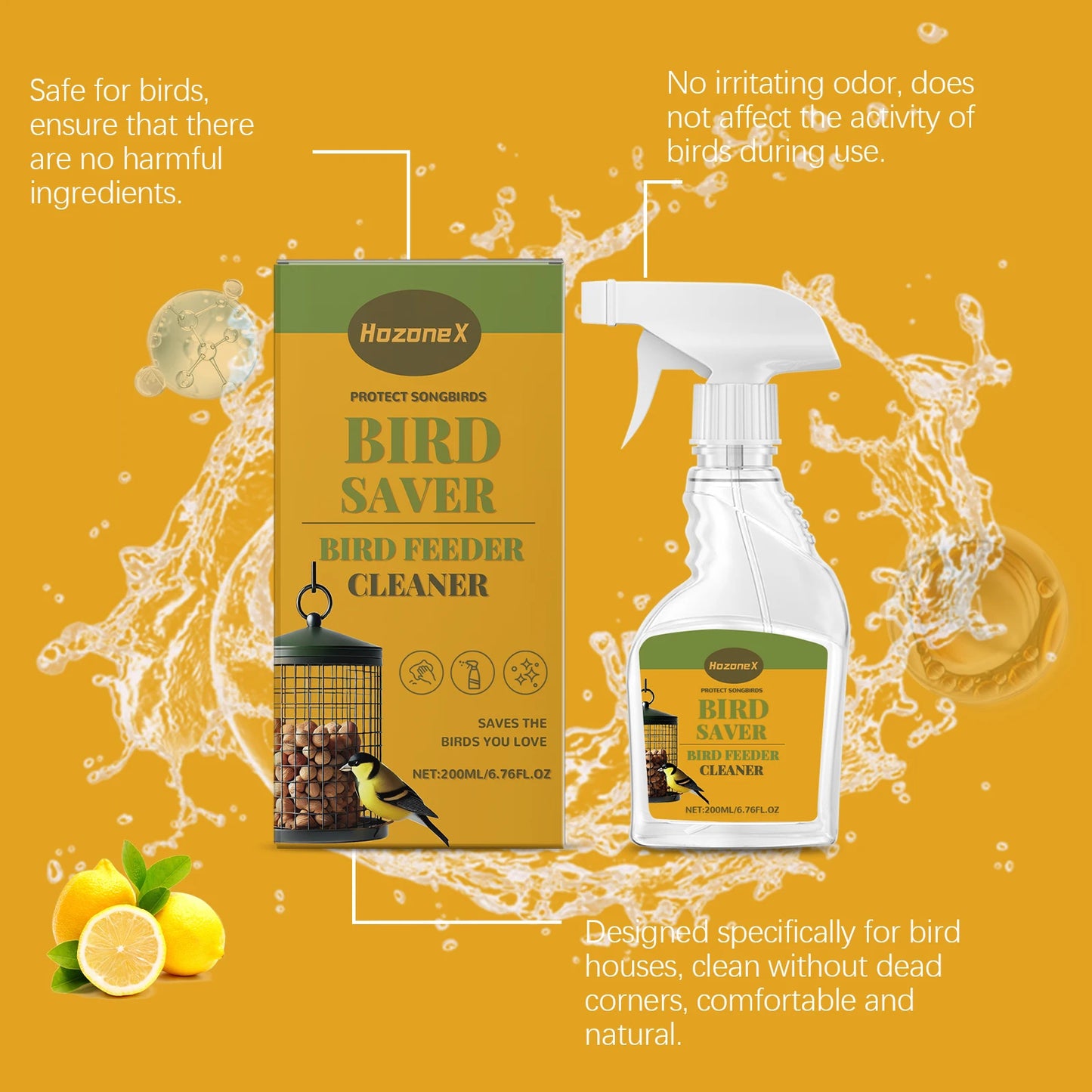 Bird Feeder Cleaner Spray - Gentle Cleaning Solution For Feeders, Houses & Baths, Safe & Effective Deodorizing Formula