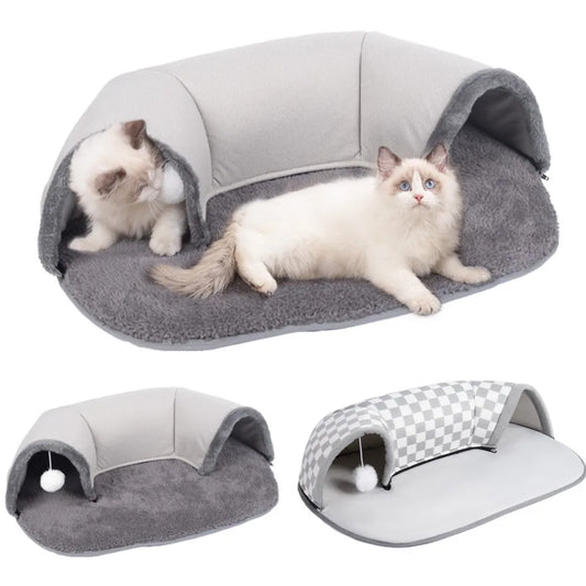 Cat Bed Tunnel Toys Movable Cat Mat Indoor Puppy Tunnel Interactive Toys Self-Warming Sleeping Cave Kitten Cushion Cat Supplies
