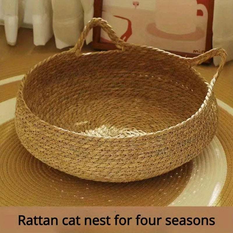 Four Seasons Universal Pure Handmade Vine Woven Cat Nest Seasonal Warmth Pad Detachable Washable Winter Pet Supplies Accessories