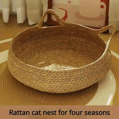 Four Seasons Universal Pure Handmade Vine Woven Cat Nest Seasonal Warmth Pad Detachable Washable Winter Pet Supplies Accessories