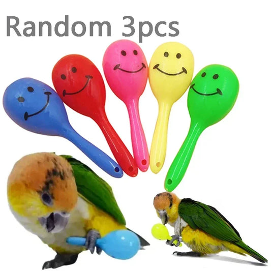 ChirpJoy™ 3-Piece Parrot Rattle Toy Set — Sand Hammers & Balls for Bird Enrichment & Training