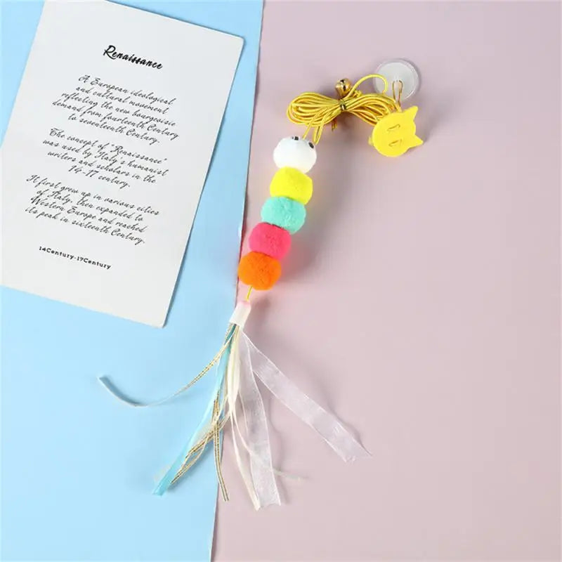 CheekyCat™ – Colourful Feather Wand with Bell & Suction Base