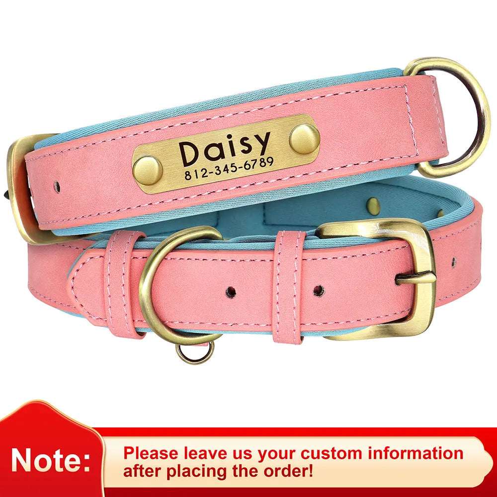 PawID™ - Personalized PU Leather Dog Collar with Soft Padding & Custom Pet ID