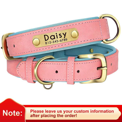 PawID™ - Personalized PU Leather Dog Collar with Soft Padding & Custom Pet ID