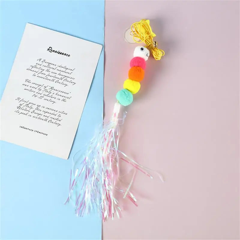 CheekyCat™ – Colourful Feather Wand with Bell & Suction Base