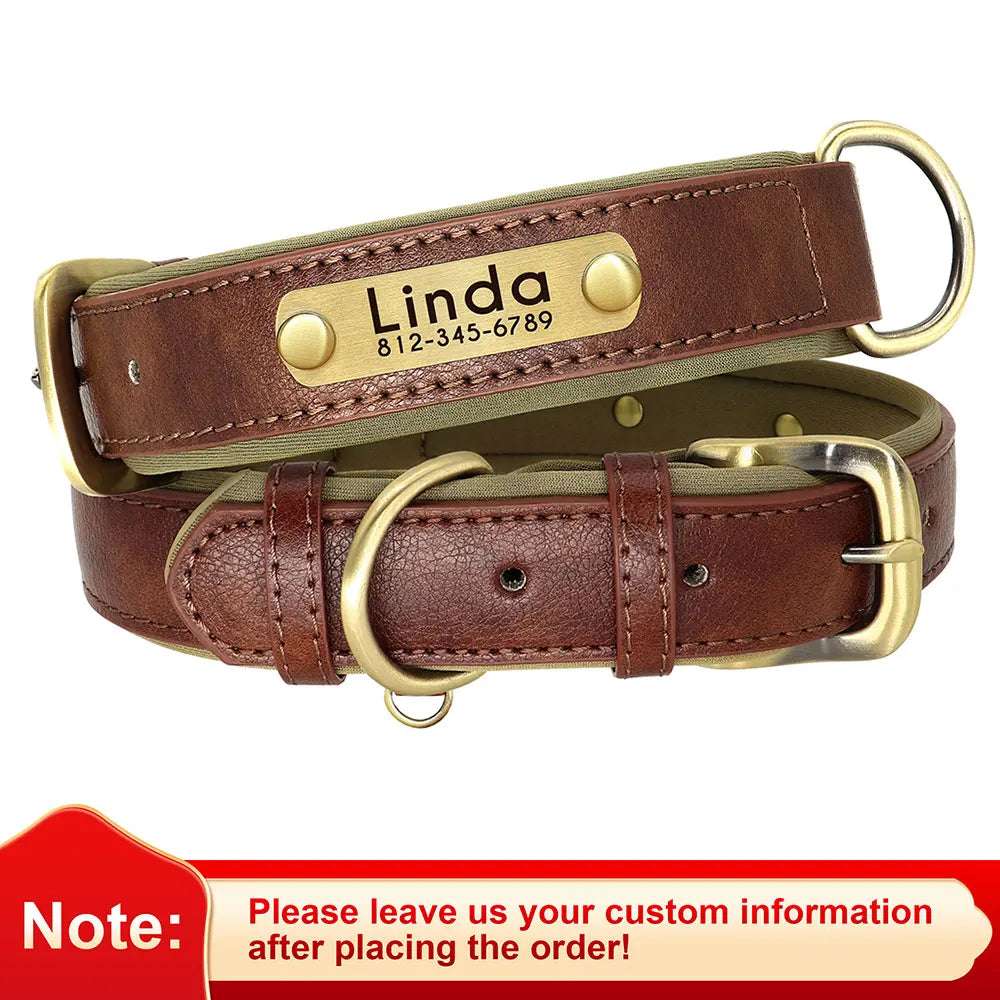 PawID™ - Personalized PU Leather Dog Collar with Soft Padding & Custom Pet ID