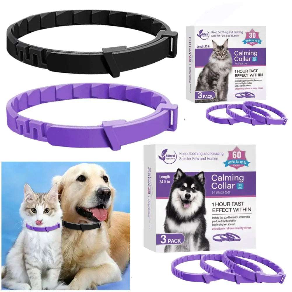 CalmPaws™ - 3/4 Pack Adjustable Calming Pheromone Collars for Dogs & Cats