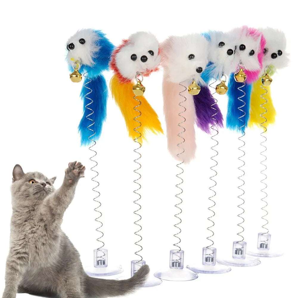 Cat Toy Colorful Suction Cup Spring Feather With Bell Pet Toys Cat Supplies Cat Plush Cat Toys Funny Cat Stick Interactive Toys