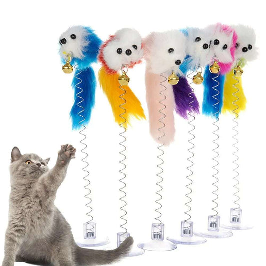 Cat Toy Colorful Suction Cup Spring Feather With Bell Pet Toys Cat Supplies Cat Plush Cat Toys Funny Cat Stick Interactive Toys
